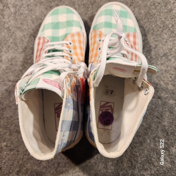 Vans Sk8-Hi Shoes Mens Size 6.5 Multi Gingham Patchwork Plaid Cherry High Top - Picture 6 of 8